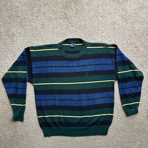 Nautica Sweater Mens Medium Crewneck Vtg Pullover Striped Hong Kong Long Sleeve